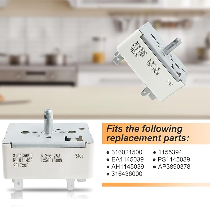 316436000 316021500 Surface Burner Control Switch Fits Frigidaire 6 Inch Range Surface Element Control Switch Replacement Replace Model: 1155394, EA1145039, PS1145039, AH1145039, AP3890378