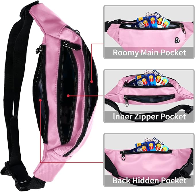 Fanny Packs for Men and Women, Waterproof Sports Waist Pack Bag for Travel Hiking Running Hands-free