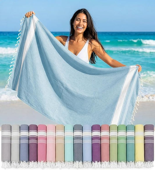 LANE LINEN Turkish Beach Towel, Oversized Beach Towel 39"x71", Lightweight Beach Essentials for Women, Large Pool Towel, Absorbent & Quick Dry, Sand Free Beach Towel - Sky Blue