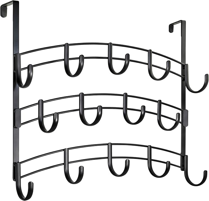 LYNK Professional® Home™ Over Door Hooks Rack - 14 Hook Over Door Hanger - Over Door Towel Rack - Hanging Towels or Clothes - Bathroom, Bedroom or Laundry Room - Lifetime Ltd. Warranty - Black