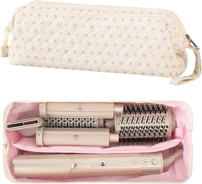 Quilted Hair Tool Travel Bag, Shark Flex Style Travel Case For Dyson Hair Dryer Airwrap Bag, Curling Iron Bags Quilted For Shark Dyson Revlon Organizer Accessories (A-Flower)