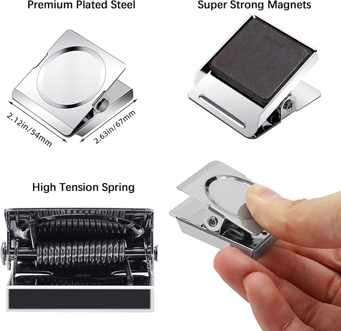 Magnetic Clips, 2.12 inches Heavy Duty Metal Magnet Clips for Hanging, 12 Pack Extra Strong Large Magnetic Clips for Whiteboard, Classroom, Office, Refrigerator
