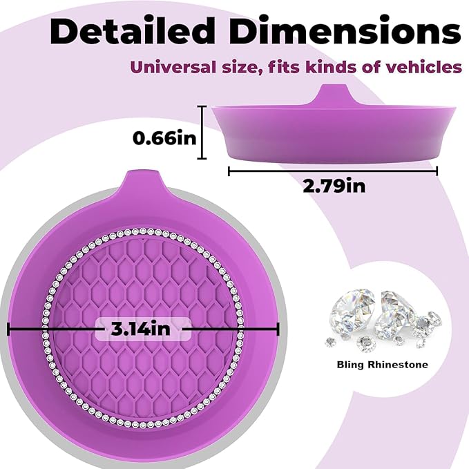 2 PCS Car Cup Coasters, Universal Cup Holder Coaster for Car Accessories, Bling CupHolders Insert for Women Non-Slip Silicone Car Cup Holder Coasters