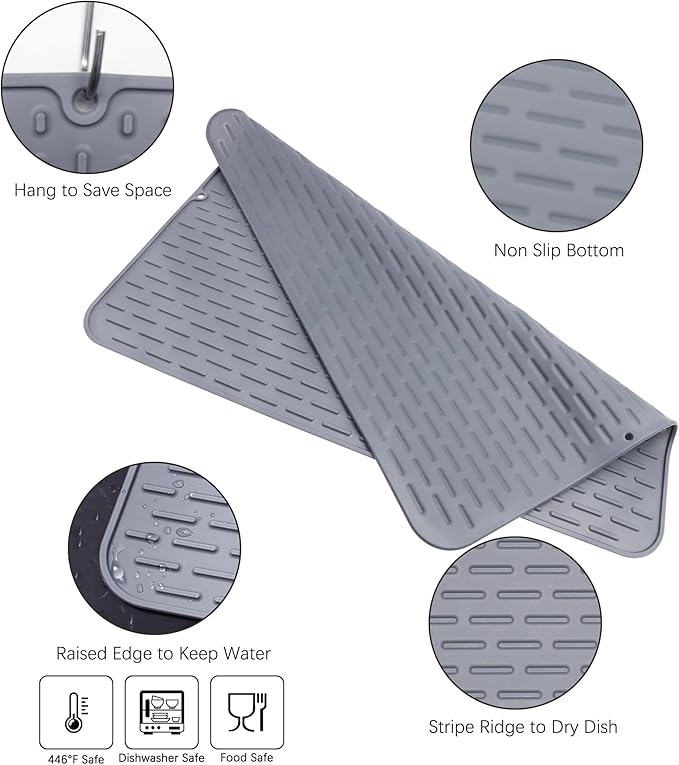 To encounter Silicone Dish Drying Mat - Extral Large 24" x 18" - Set of 2 Flexible Rubber Drying Mat, Heat Resistant Silicone Trivet, Countertop Mat, Dish Draining Mat, Sink Mat