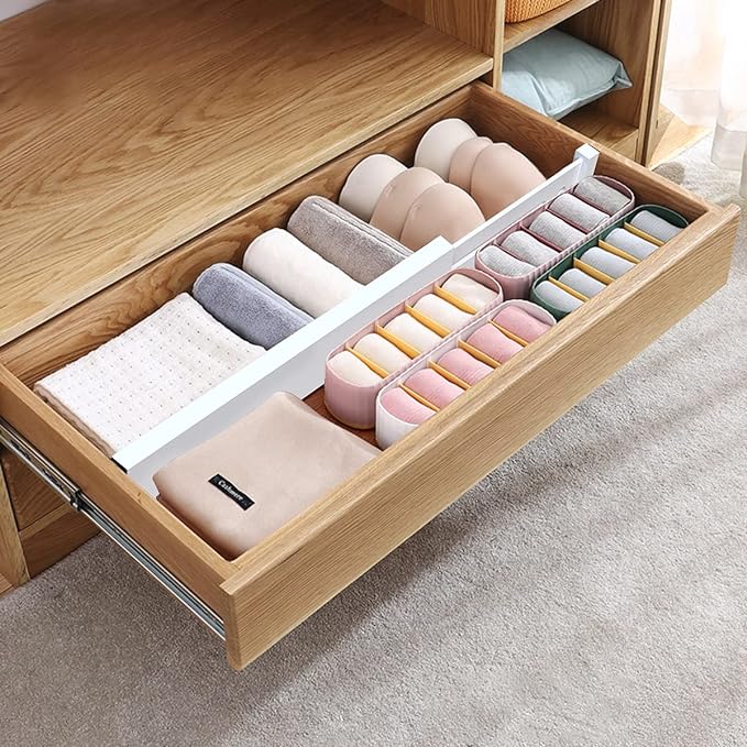 ANTOWIN Bamboo Drawer Dividers Organizers, Expandable Drawer Separators Splitter, 17-22 inches Long Adjustable Spring-loaded Organizer for Large Utensil, Clothes, Tools Drawers (White)