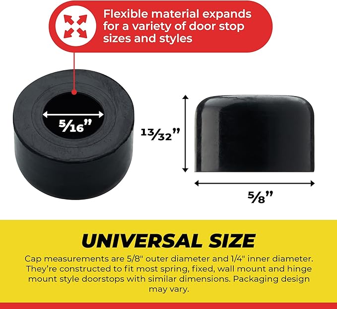 Premium Rubber Door Stop Stud Replacement Tips – Doorstopper Bumpers, Springe Hinge End Caps for Wall & Floor Protection – Universal Size (Black)