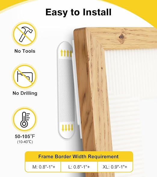 X-Large Picture Hanging Strips Heavy Duty, Damage Free Picture Hangers for Walls without Nails/Tools, Wall Sticky Hook and Loop Adhesive Strips Kit for Poster, Home, Office, 40 Strips/20Pairs, X-Large