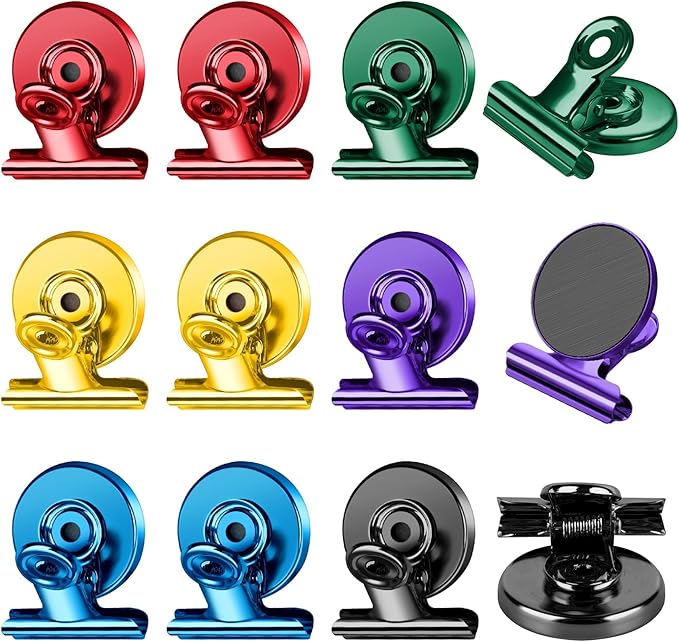 FINDMAG 12 Pack Magnetic Clips for Picture Hanging and Photo Display, Strong Scratch-Free Heavy Duty Magnet Christmas Light Clips for Refrigerator, Whiteboard, Office, Kitchen, Party Use, School