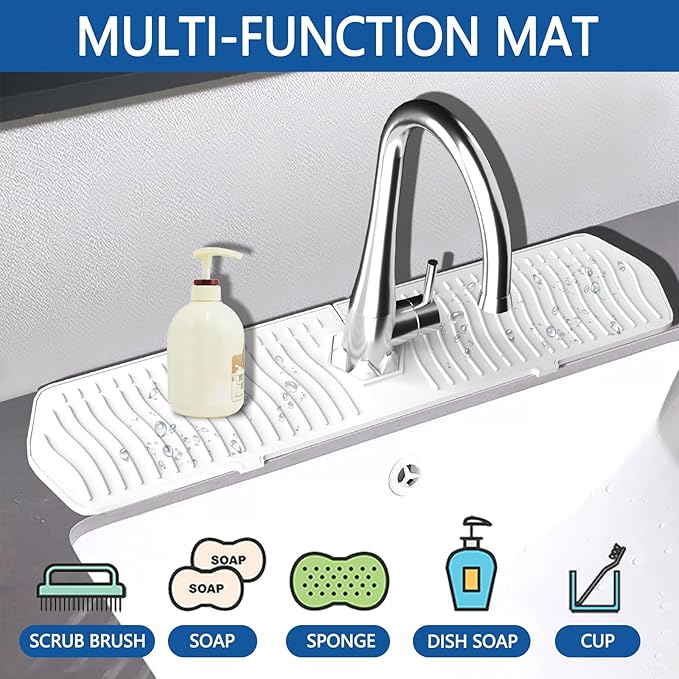 EBIGIC Kitchen Sink Splash Guard - 24 x 5.8'' Ultrathin Silicone Sink Mat Splash Guard fit for Countertop, Bathroom, Farmhouse, RV (White)