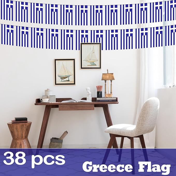 Greece String Flag Pennant Banner - 38 Flags, 42 Feet Small Mini Greek Flags Bunting Banner for Country Decoration, School, Party, Sports Events