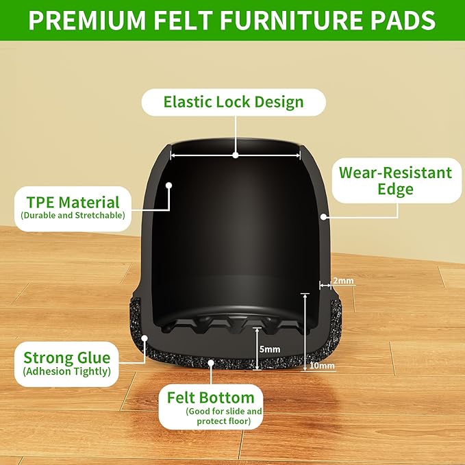 24 Pcs Silicone Chair Leg Floor Protectors for Hardwood Floors, Felt Furniture Pads Rubber Chair Leg Caps, Bar Stool Leg Floor Protectors, Anti-Scratch & Reduce Noise, Round(Black, Fit: 0.75"-1.1")