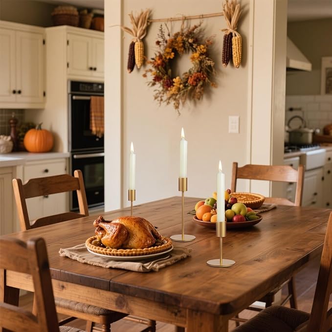 Taper Candle Holder Set of 6, Brass Gold Tall Candlestick Holders, Metal Vintage Candle Stickers Long Holder Set, Pillar Decorative Candle Holder Fits 3/4 Inch Candle for Wedding (Gold-6 Packs)