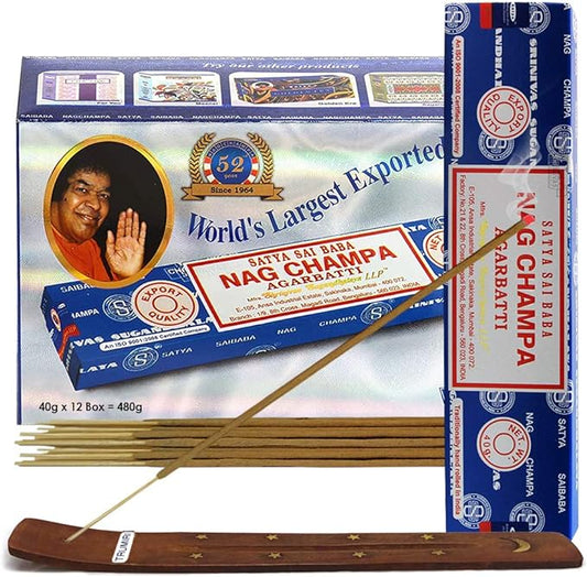 Nag Champa Incense Sticks 40g x 12 and Incense Stick Holder Bundle Insence Insense Satya Incense