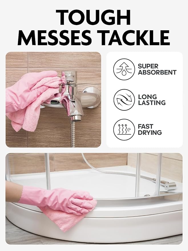 Fantasticlean Microfiber Cleaning Cloth Roll - 150 Pack, Tear Away Microfiber Towels, 12" x 12", Reusable, Washable, Ultra Absorbent Dishcloth for All-Around Cleaning Supplies (2 Rolls of Pink)