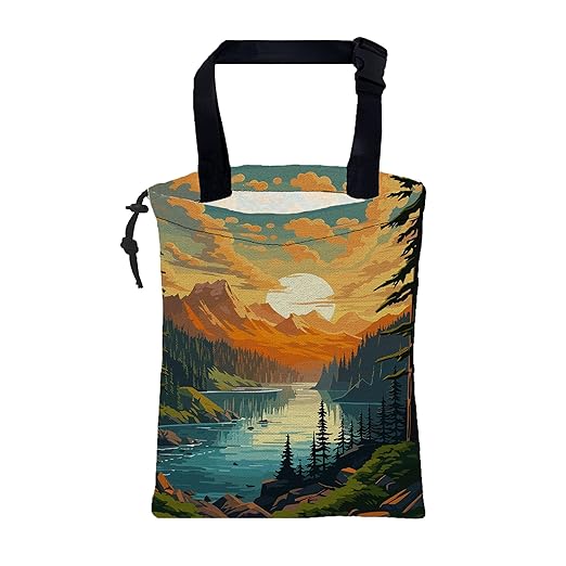 KXWQTRDD Car Garbage Bag Mountain Lake and Sunrise Drawstring Car Trash Bag Hanging for Back Seat with Adjustable Buckle Canvas Vehicle Trash Can Easy-to-Install
