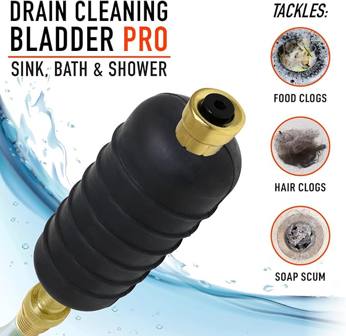 DrainX Hydro Pressure Drain Cleaning Bladder Pro - Fits 4" to 6" Drain Pipes - Unclogs Stubborn Blockages in Bathroom Sinks, Shower Drains, Bathtubs, Plumbing Pipes