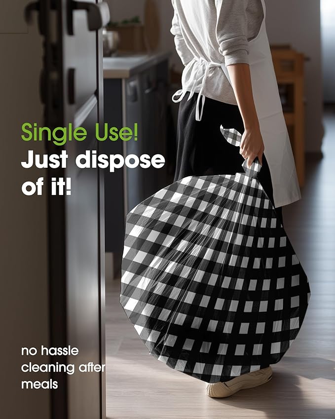 Pureegg Plastic Table Cloth Disposable 10 Pack, 54 x 108 Inch Table Cloths, Party, Picnic, Decorative Gingham Tablecloths, Rectangle, Black and White Checkered Cover, Leakproof & Sturdy, Black Plaid