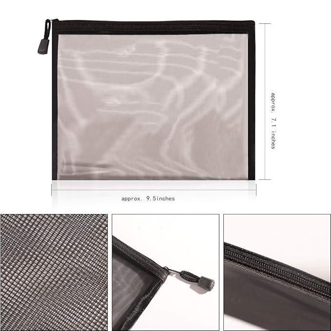 20 Pieces Black Mesh Bags Mesh Zipper Pouch Makeup Cosmetic Bag Pencil Pouch, 9.5 x 7.1 Inches