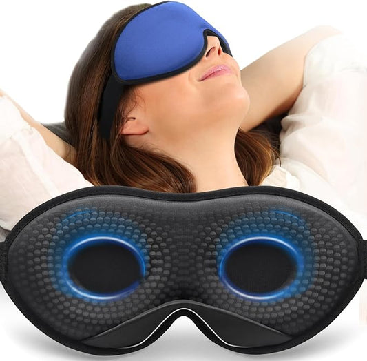 MABAO Weighted Sleep Mask - 100% Blackout Eye Mask for Sleeping for Women Men, 3D Contoured for Lash Extension, Zero Eye Pressure Memory Foam Cover, Soft Gentle Pressure Blindfold for Travel - Blue