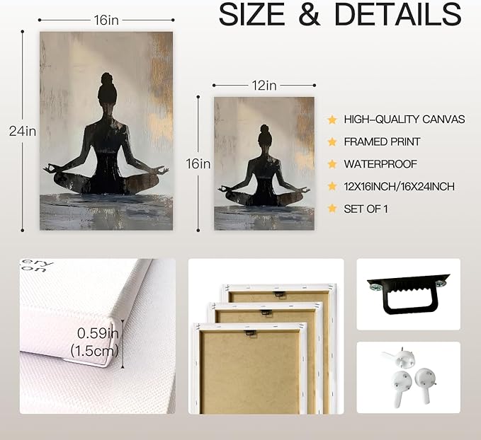 GELDSTEI Framed Zen Wall Art, Modern Yoga Girl Canvas Painting, Tranquil Meditation Wall Decor, Spiritual Aesthetic Picture, Calming Mindfulness Poster Prints for Living Room Spa Yoga Studio 12"x16"