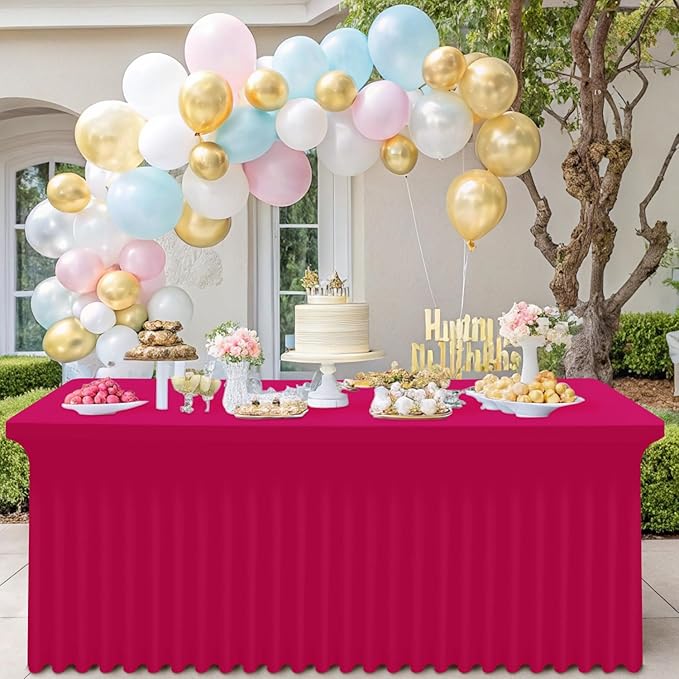 Smiry Spandex Tablecloth, Elastic Fitted Stretch Tablecloth for 6FT Rectangle Tables, Waterproof Washable Table Cover Skirt for Outdoor, Wedding, Banquet & Parties (Fuchsia, 72Lx30Wx30H Inch)