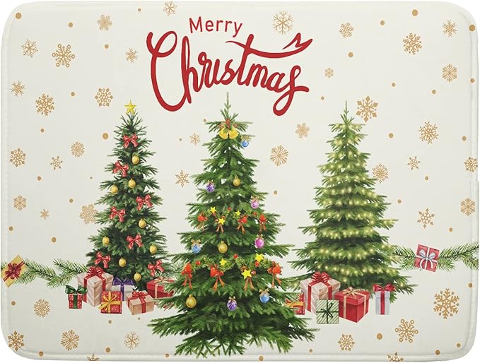 Christmas Tree Dish Drying Mat 18x24 for Winter Xmas Tree Snowflake Kitchen Counter Decor Absorbent Reversible Microfiber Xmas Tree Dishes Pad Dish Drainer Rack Mats Kitchen Accessories