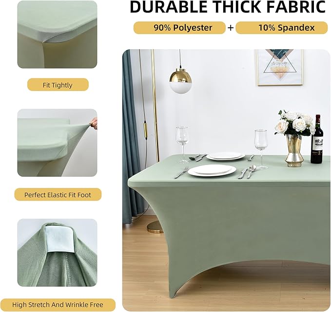 ZarzaaSik 122 6-Pack 6ft Spandex Table Covers for Rectangle Standard Folding Tables - Wrinkle Resistant Stretch Tablecloths - Ultimate Fitted Table Protector for Parties, Banquet, and Wedding