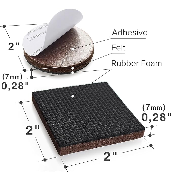 16 PCS 2" Non-Slip Furniture Pads X-Protector - Premium Furniture Grippers! Self-Adhesive Rubber Feet for Furniture Legs - Ideal Non-Skid Furniture Pads Floor Protectors to Keep Furniture in Place!
