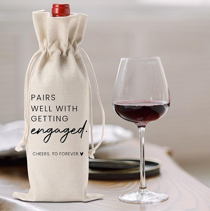 2pc Engaged Wine Bag Engagement Gifts for New Couples Her Engagement Party Decorations Pairs Well with Getting Engaged Wine Accessory Sets Champagne Bottle Wraps Bags