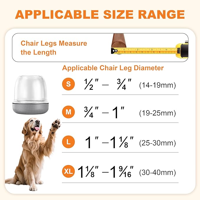 Chair Leg Floor Protectors for Hardwood Floors – Smooth Nylon Base Won’t Trap Cat or Dog Hair, Clear Silicone Caps No Scratch & Silent on Carpet & Tile (32 Pack, Fits 3/4" to 1")
