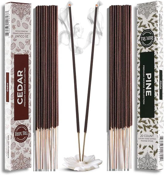 Trumiri Incense Sticks - Combo Pack of 40 Insence-Sticks - 20 Cedar + 20 Pine - Insenses - Insents - Incents - Inscense - Incence - Incienso - All Natural Incense Sticks
