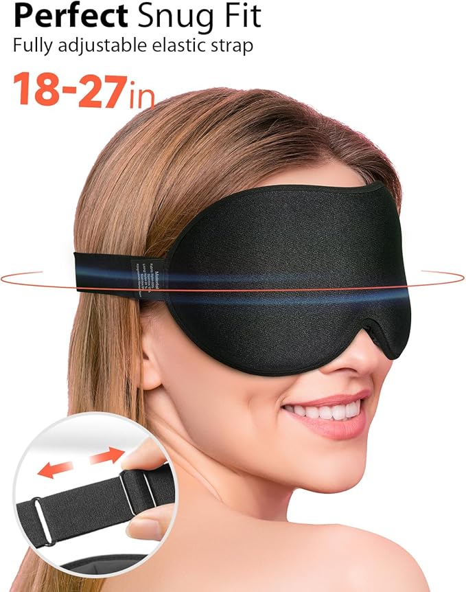 MABAO Weighted Sleep Mask - 100% Blackout Eye Mask for Sleeping for Women Men, 3D Contoured for Lash Extension, Zero Eye Pressure Memory Foam Cover, Soft Gentle Pressure Blindfold for Travel - Black