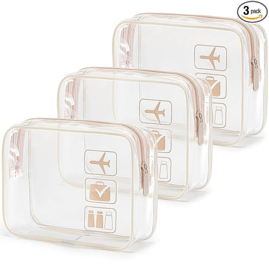 MODENGKONGJIAN TSA Approved Toiletry Bag, 3 Pcs Clear Toiletries Bags Quart Size Travel Makeup Cosmetic Bag for Women Men, Carry on Airport Airline Compliant Bag (Flesh Pink)