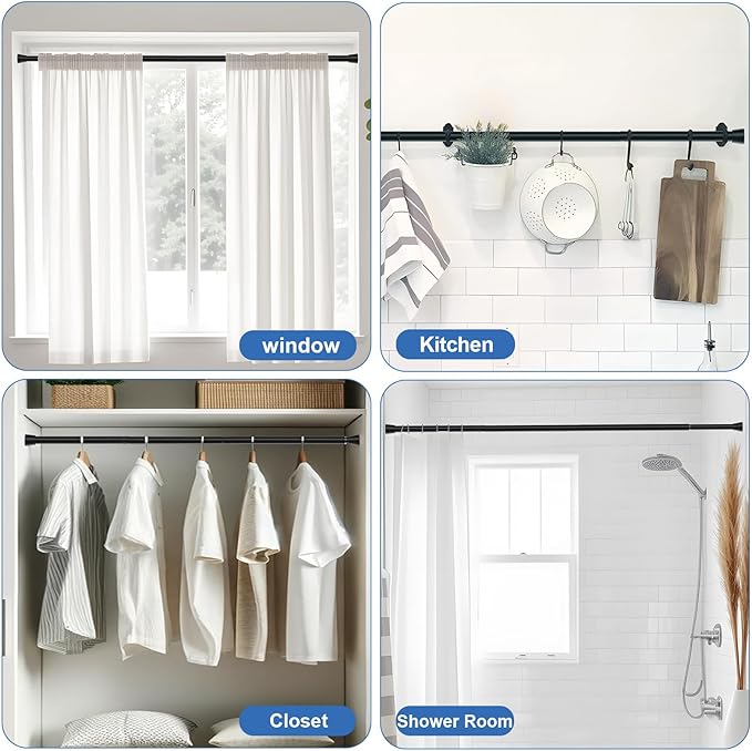 4Pack Tension Curtain Rod 30 to 64 Inch Black Adjustable Curtain Rods No Drilling Expandable Pressure Spring Tension Curtain Rod Curtain Rods For Windows Closet Doorway