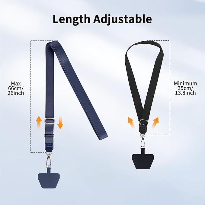 CACOE Phone Lanyard 2 Pcs Adjustable Neck Strap,4 Pcs Patches,Universal Crossbody Multifuctional Patch Polyester Lanyards Compatible with Most Smartphones(Black+Dark Blue)