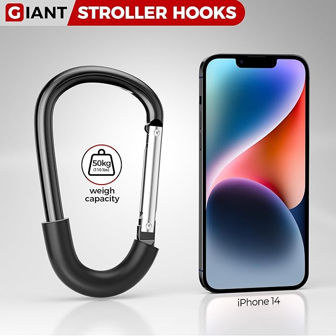 SURDOCA Stroller Hooks, Large Stroller Hooks for Bags, Universal Stroller Clips and Hooks, Heavy-Duty Mommy Hook for Stroller, Stroller Accessories for Moms