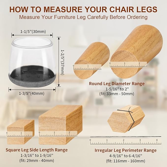36Pcs Round Chair Leg Floor Protectors, Silicone Chair Feet Caps to Protect Tile Floors, Felt Pads Furniture Leg Caps Covers from Scratches and Noise (Darkgrey Edging, Fit: 1.3" - 2")