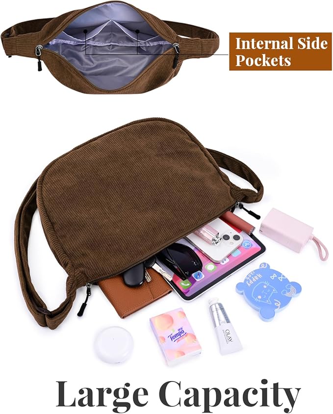 Crossbody Sling Bag for Women Men Trendy, Crescent Bag with Adjustable Strap, 2 Zippers Lightweight