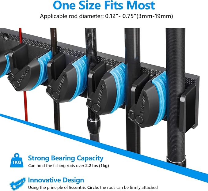 PLUSINNO Vertical Fishing Rod Holder, Wall Mounted Fishing Rod Rack, Fishing Pole Holder Holds Up to 9 Rods or Combos, Fishing Rod Holders for Garage, Fishing Gear and Gifts for Men