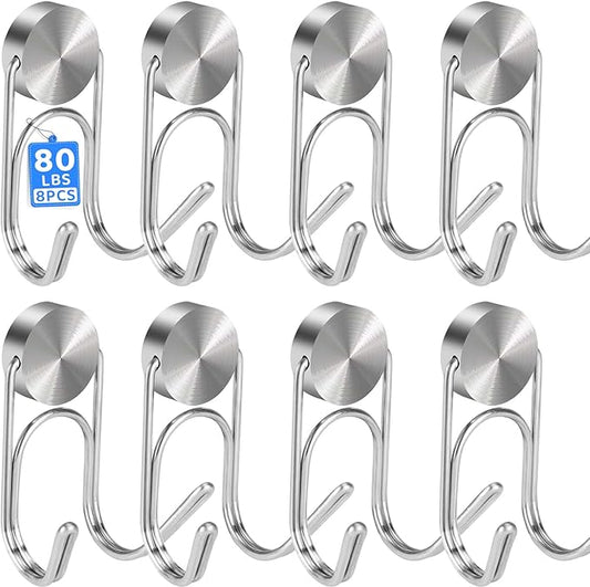Magnetic Hooks 80Lbs+ 2026 Cruise Essentials Magnet Hook Heavy Duty Magnets Hanging Hooks for Refrigerator Grill Toolbox Cabins Outdoor 8 Pack (Silver)