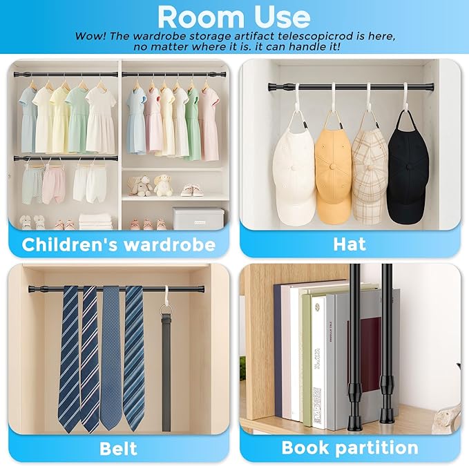 Tension Curtain Rod 12-20inches Small Tension Rods Black Adjustable Spring Tension Curtain Rods 2 Pack Mini Curtain Rod Short for Cupboard Closet Rod Kitchen Drawers No Drill Cupboard Cabinets