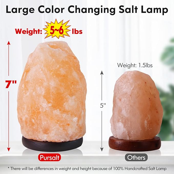 Himalayan Salt Lamp 7 Inches (5-6 Lbs) with Upgraded Remote Control, Adjustable 16 Color Changing Salt Lamp Night Light, Natural Crystal Pink Large USB Salt Rock Lamp for Home Decor