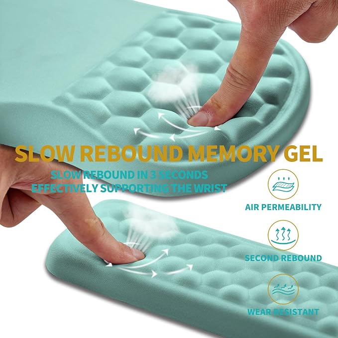 Hokafenle 2-in-1 Ergonomic Mouse Pad Wrist Support & Wrist Rest for Computer Keyboard Set, with Carpal Tunnel Pain Relief Massage Bulge and Full Memory Gel Design (2-in-1 Set, Light Blue)