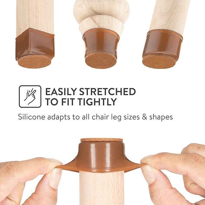 Aneaseit Chair Leg Floor Protectors - 16 pcs Brown - Felt Bottom Silicone Pads for Hardwood Floors & Furniture Feet - Rubber Caps for Chairs - Medium