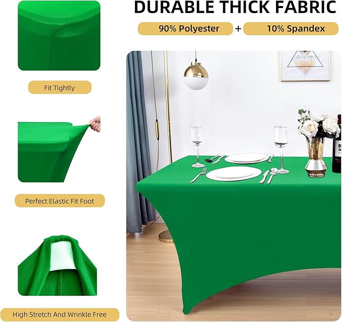 ZarzaaSik 6-Pack 6ft Spandex Table Covers for Rectangle Standard Folding Tables - Wrinkle Resistant Stretch Tablecloths - Ultimate Fitted Table Protector for Parties, Trade Shows, Wedding