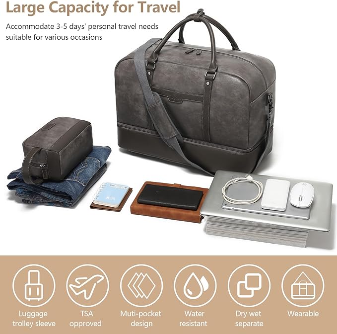 Wogarl Weekender Bag for Women Men Large Overnight Bag Travel Duffel Bag with Shoe Compartment Toiletry Satchel Bag Carry On Bag Fit 21" Laptop