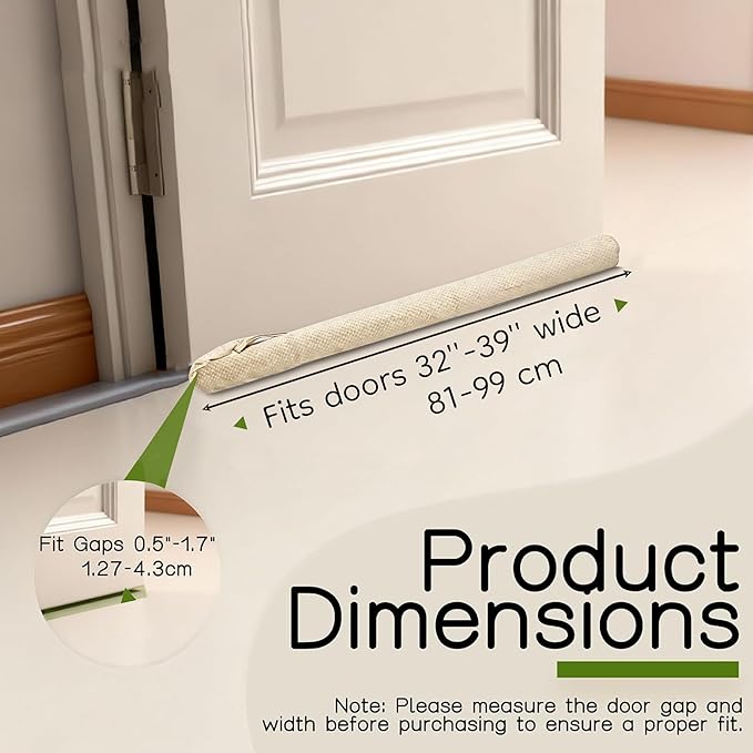Under Door Draft Stopper Door, Sweep Weather Stripping, Double-Sided Windproof Seal Noise Blocker Window Breeze Blocker, Adjustable 32'' to 39'' Gap Filler, Beige