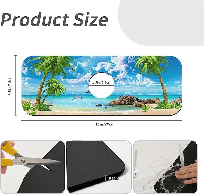 Kitchen Sink Splash Guard，Summer coconut Beach dolphins Faucet Mat Sink Gadgets-Super Absorbent Fast Drying Mat Drip Catcher for Kitchen, Bathroom,Sink Mat, Dish Drying Mat, Bathroom(15" X 5.5" )
