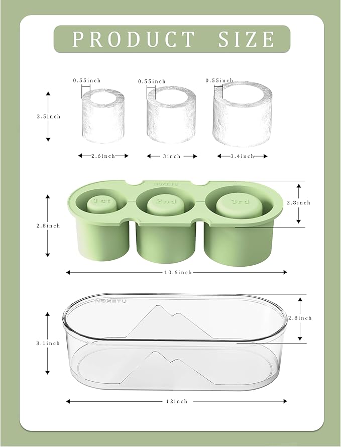 Ice Mold for Stanley Cup 30/40 Oz - Easy Fill and Release Without Touching Ice, Silicone Ice Cube Tray with Clear Lid and Bin for Freezer, Whiskey, Cocktail (Green)