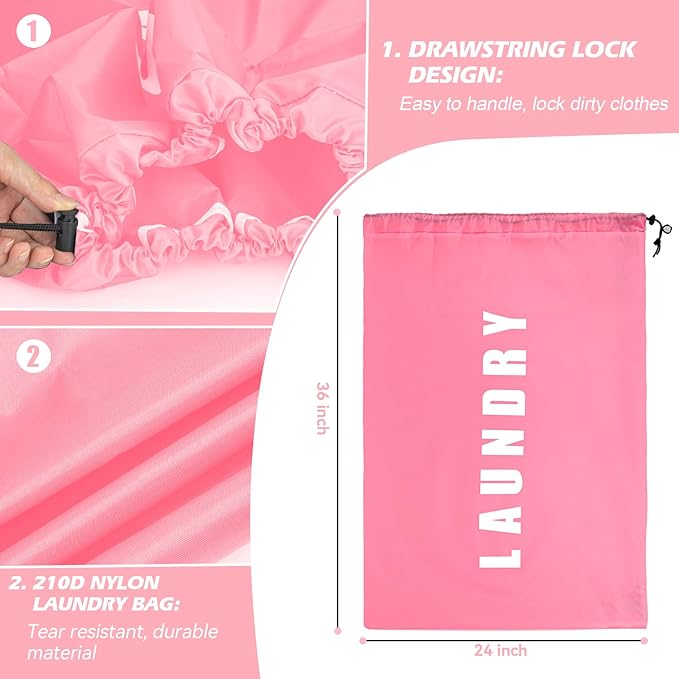 Isink Laundry Bag, 2 Pack Travel Laundry Bags for Dirty Clothes, Large Laundry Bags for Camping & Traveling, Dirty Clothes Travel Bag, 24" x 36" (Cyan + Pink)